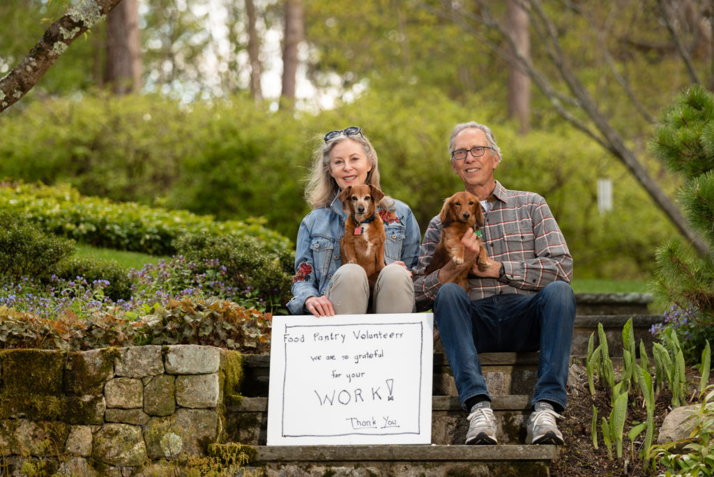 front steps project example, older couple with dogs