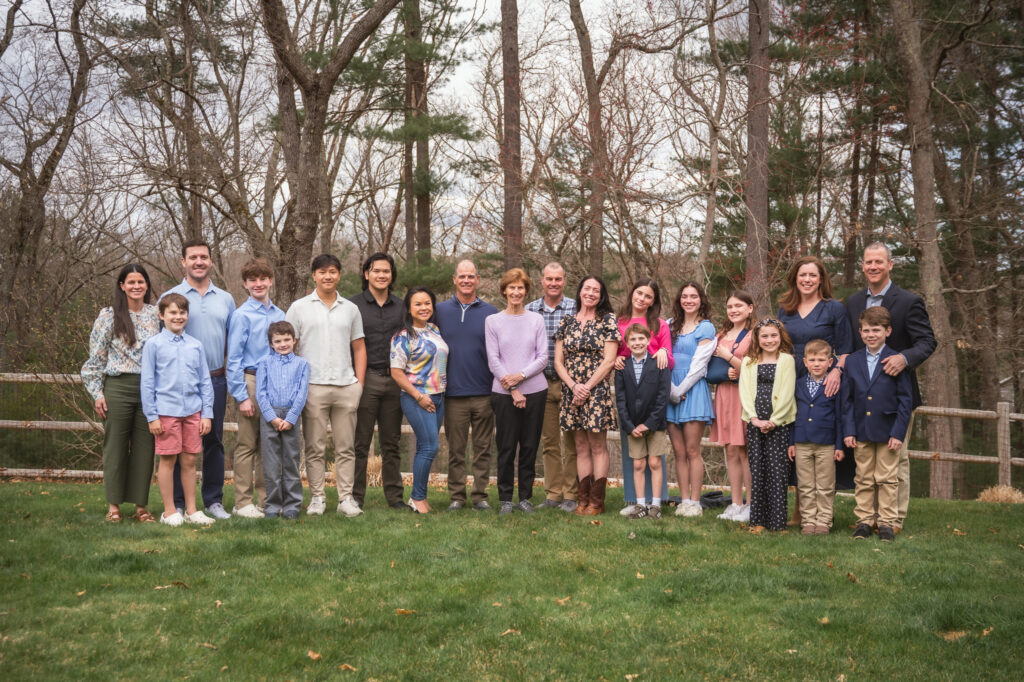 Large extended family portrait with 20 people taken by Corey Flint Photography in Lincoln, MA