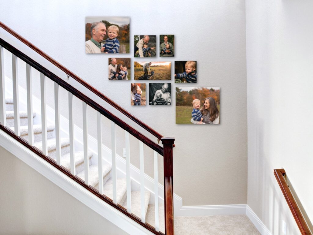 Example of how to display family photos in a staircase. 